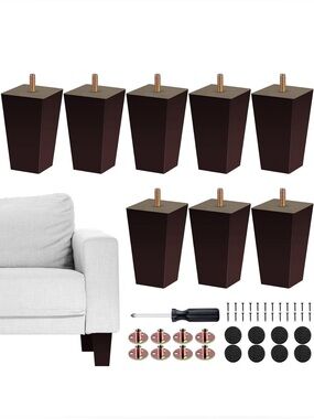 Set of 8 Dark Brown Sofa Legs with Hardware - Universal Replacement